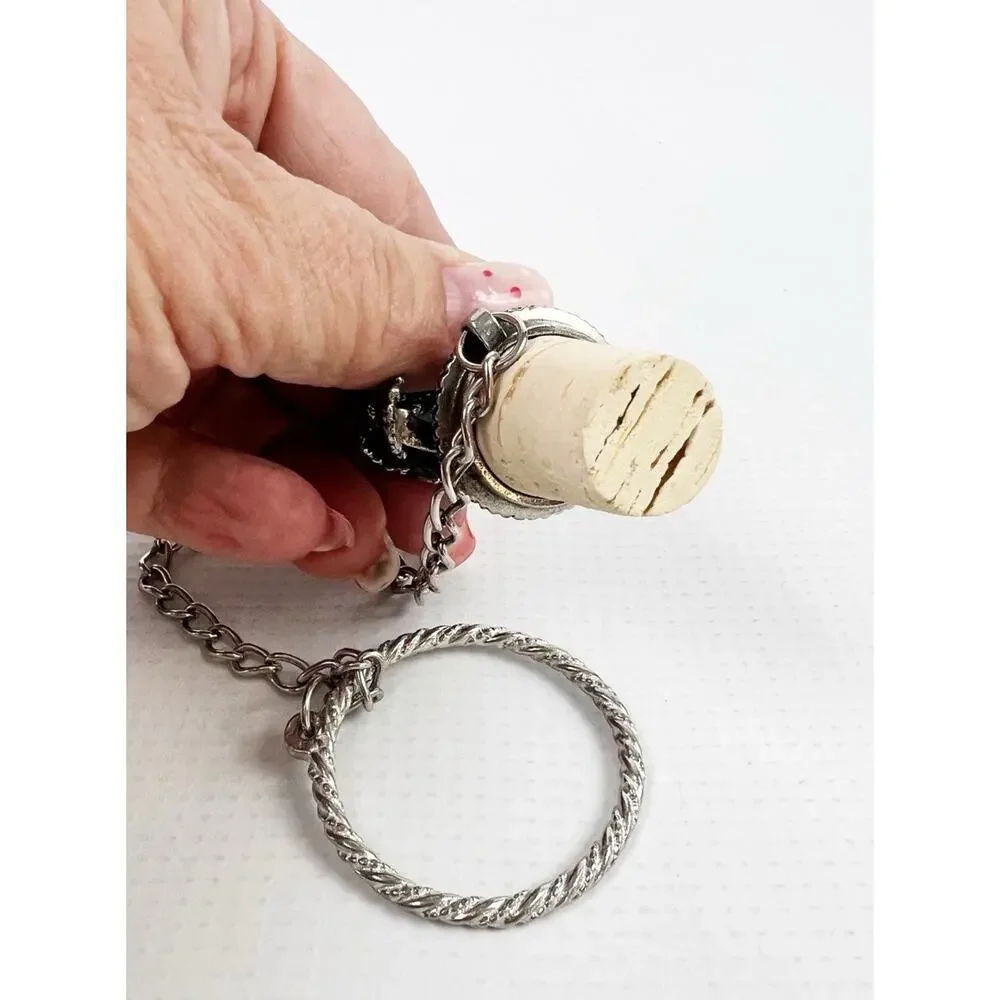 Vintage Wine Bottle Stopper Pewter Hummingbird Natural Cork Chain And Ring